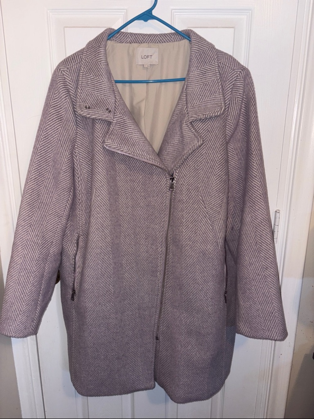 LOFT Women's Herringbone Pea Coat in Light Gray